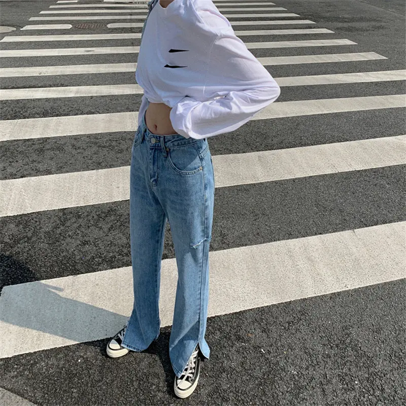 WICCON весенние тонкие корейские напольные брюки ковбойские 2021 раздельные женские