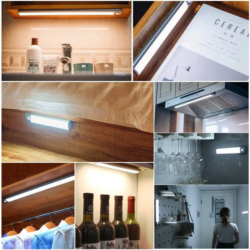 

Motion Sensor Light, LED Cupboard Night Light USB Rechargeable Automatic 33 LED with netic Adhesive Tape for Wardrobe Cabinet
