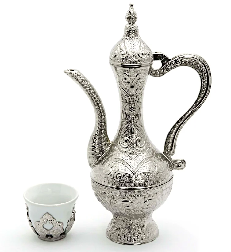 Aut&eacute;ntico juego de caf&eacute; Espresso &aacute;rabe Mırra, juego de cafetera Mırra, accesorios, juego de jarra Zamzam con decoraci&oacute;n del hogar para 12 por.-4