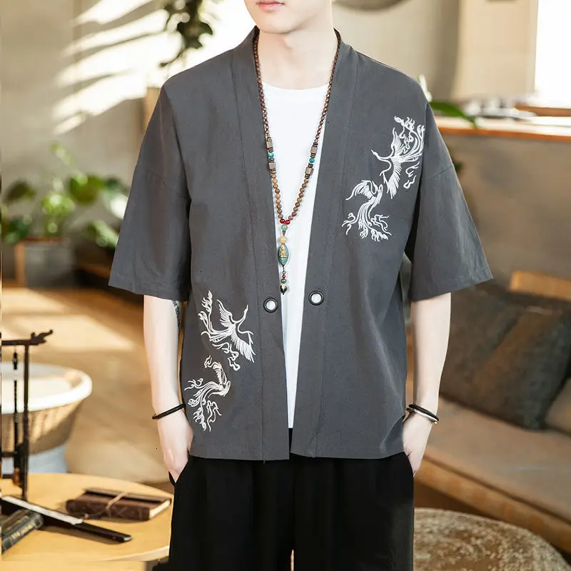 

MrGB Men's Chinese Style T-shirts 2021 Man Embroidered Short Sleeve Tops Vintage Male Clothing Oversize Tops