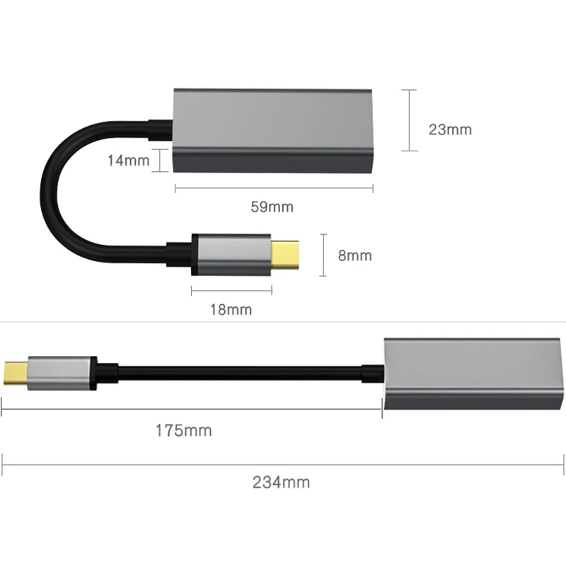 Type-C to VGA Adapter Aluminum 1080P HD USB C Converter Cable for Office PC Netbook Pro | Audio &amp Video Cables
