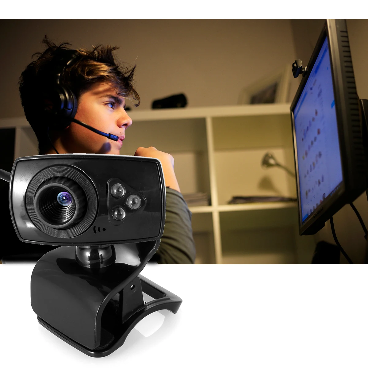 

3 IR LEDs USB Webcam Built-In Microphone 480P Driver-Free Desktop Laptop Web Camera For Window98/2000 Win10 Computer