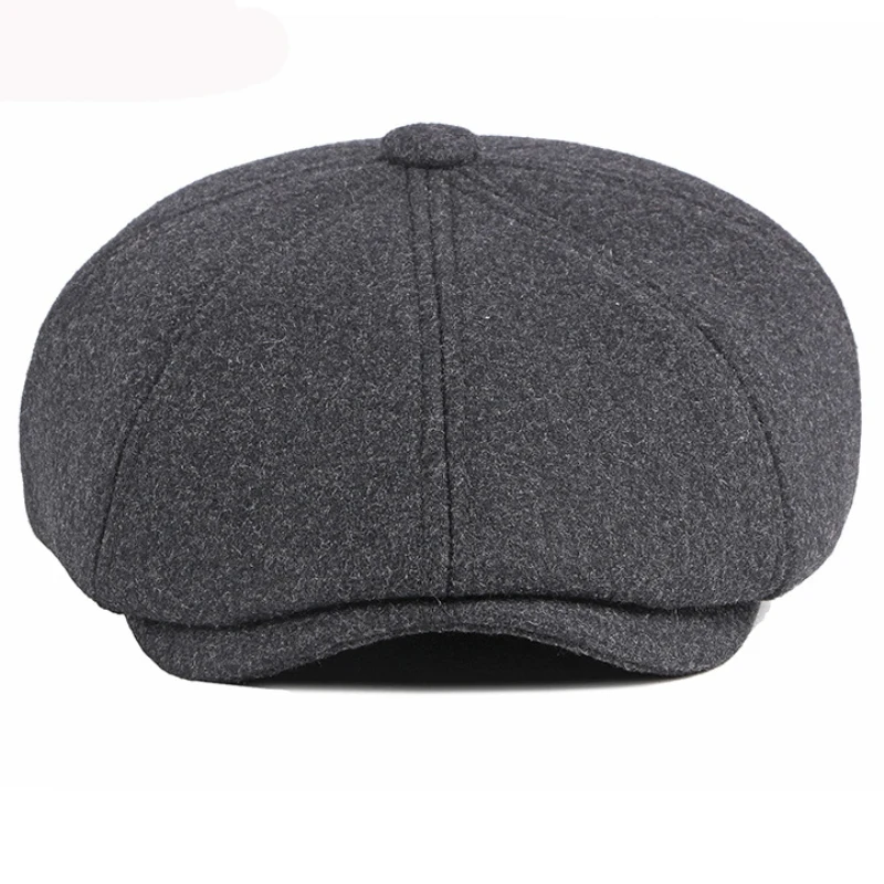 HT2946 Beret Wool Hat Men Octagonal Newsboy Cap Beret Hat Vintage Ivy Flat Gastby Cap Male Warm Earflap Winter Hat Men Beret Cap