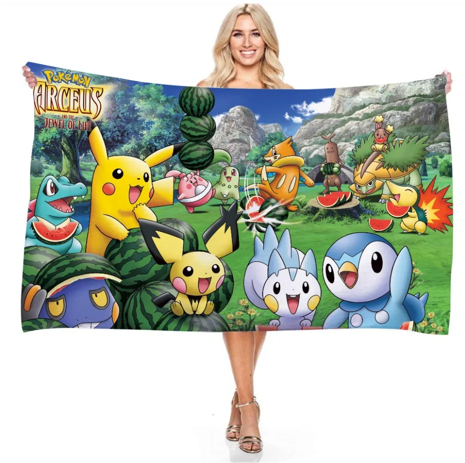 Прямоугольное 3D пляжное полотенце с цифровым принтом Покемон Пикачу сяочжи