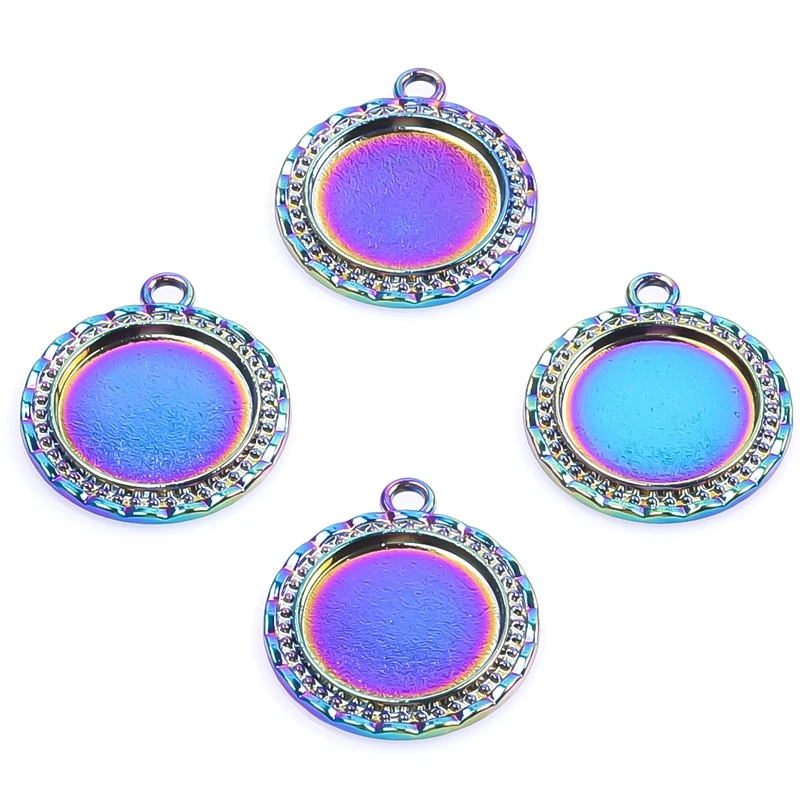 

10PCS Rainbow Color 20mm Base Pendant Alloy Charms Accessory Jewelry For Women DIY Necklace Earring Metal Bulk Wholesale