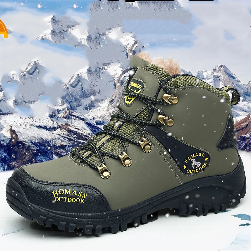 

Men Outdoor Mountain Desert Climbing Work Shoes Women Ankle Snow Boots Winter Autumn Warm Plush Sneaker Hiking Trekking Footwear