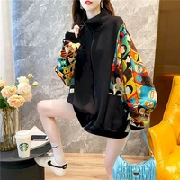 sports jacket womens autumnwinter 2020 new korean style loose fashion plus velvet identity print stitching sleeve zipper coat
