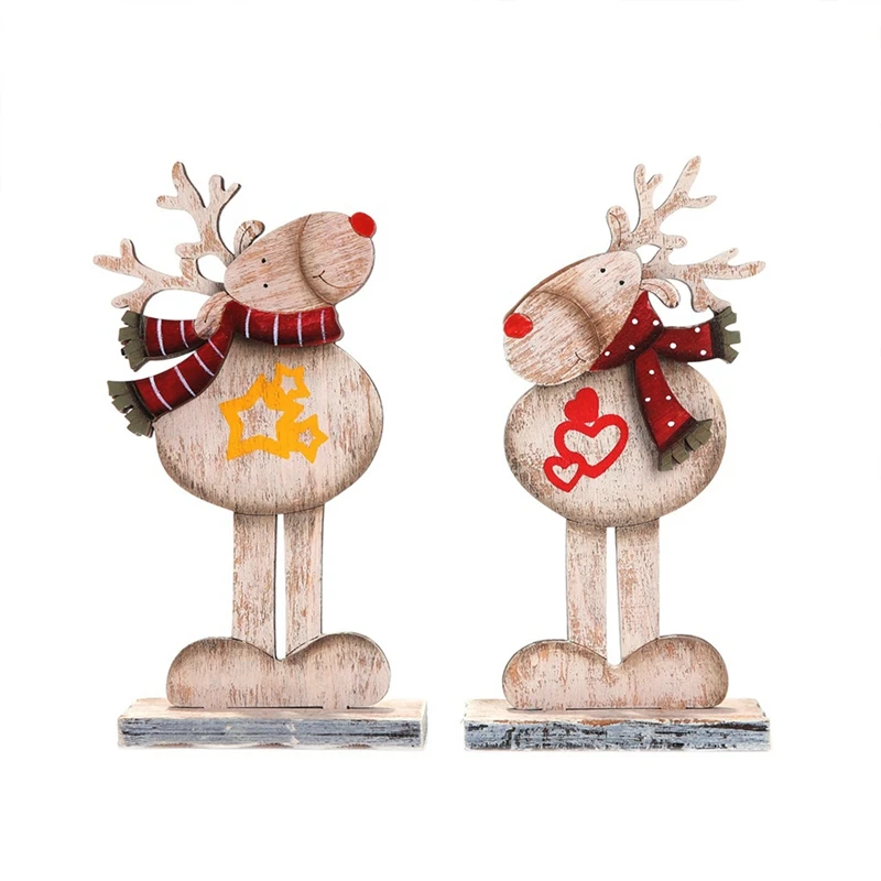 

2Pcs Xmas Gift For Kids Wooden Assembled Christmas Elk Christmas Decoration For Home Xmas Decor Christmas Ornament
