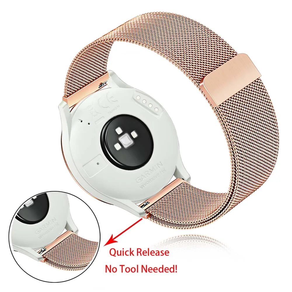 Milanese Loop Stainless Steel Watchband for Garmin Vivomove / Vivomove HR Watch Band Magnet Strap Rose Gold Belt Wrist Bracelet