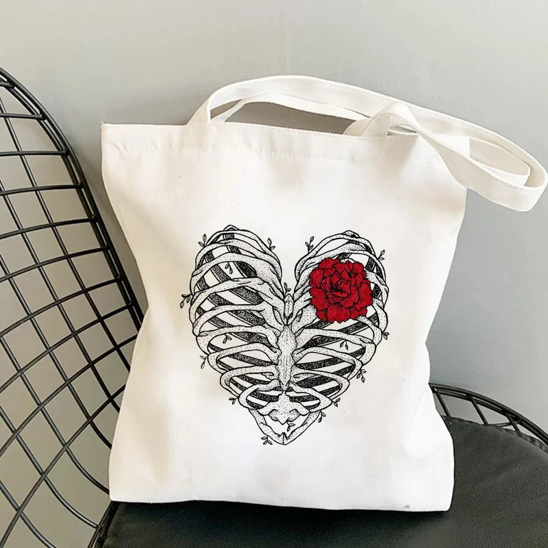 

Skeleton Gothic Punk Canvas Bag Harajuku Tote Bag Shopper Large Capacity Women College Bag Casual Shoulder Bag Handbag