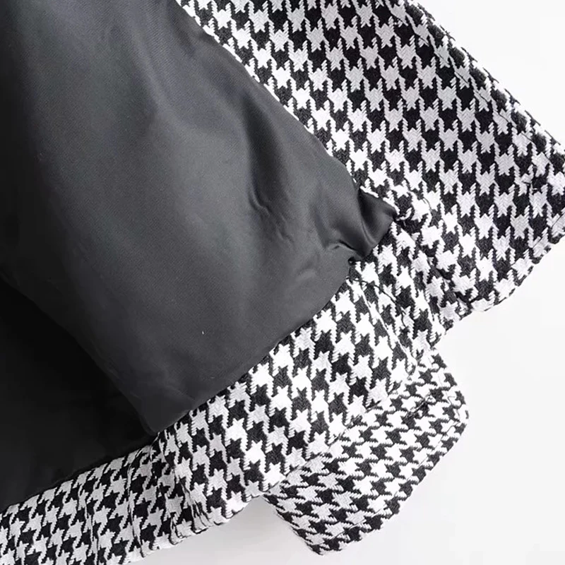 Женская твидовая куртка винтажная клетчатая в стиле гусиные лапки с карманами