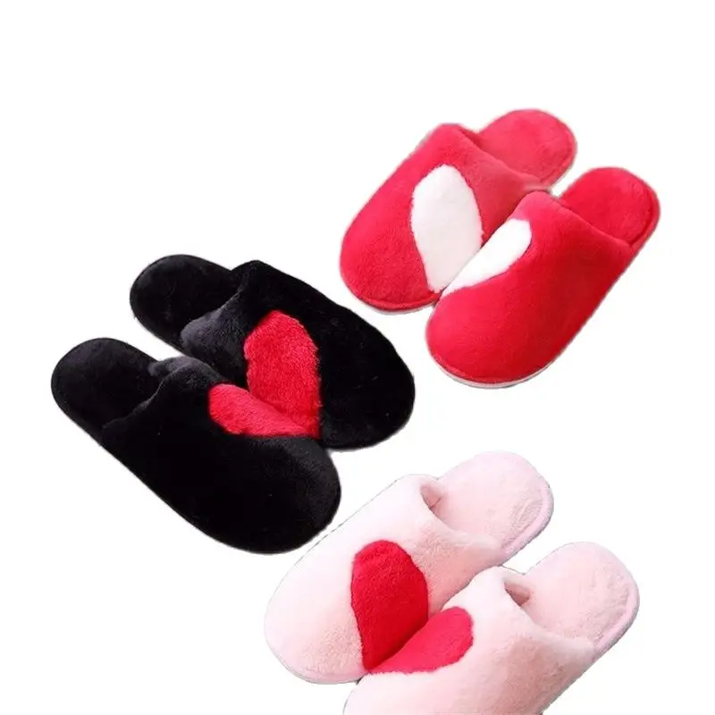 

Heart Plush Slippers Women Men Home Shoes Cute Couple Warm Comfortable Red Indoor House Slipper Lovely Lover Gifts