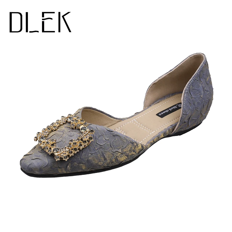 

DLEK Sweet Women Basic Spring Blue Comfortable Flats Ladies Breathable Elegant Metal Decoration Slip-on Shallow Handmade Shoes
