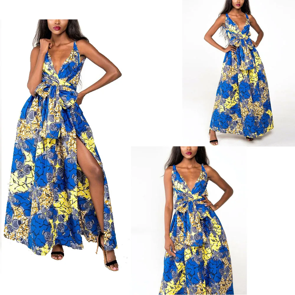 Fadzeco Summer African Dresses for Women New Fashion Robe Dashiki Dress Ethnic Print Backless Sexy African Dress