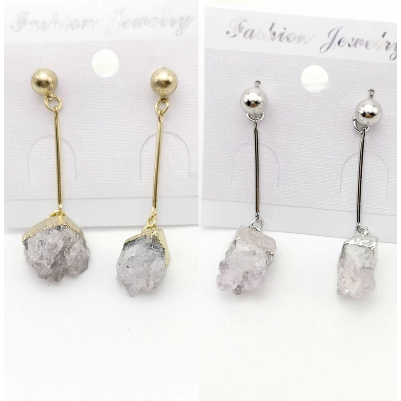 

Бренд гарнитур ювелирных украшений из природного кварцевый Друза ювелирные изделия из драгоценных камней для женщин пуш-ап серьги нерегулярные камень подвески серьги Brinco