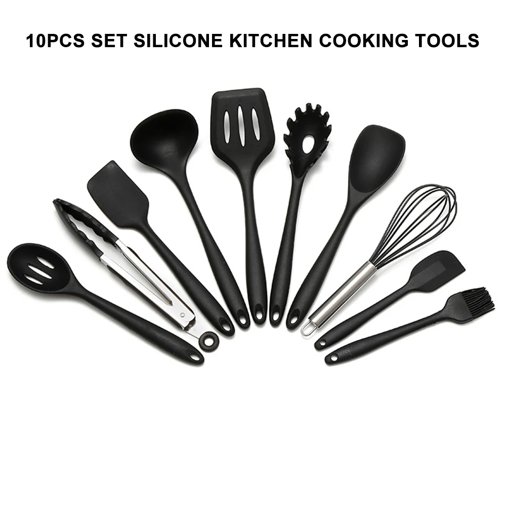 

10Pcs Heat-resistant Silicone Cooking Utensil Set Scraper Spatula Server Kitchen Cooking Tools Anti-skid and heat-proof