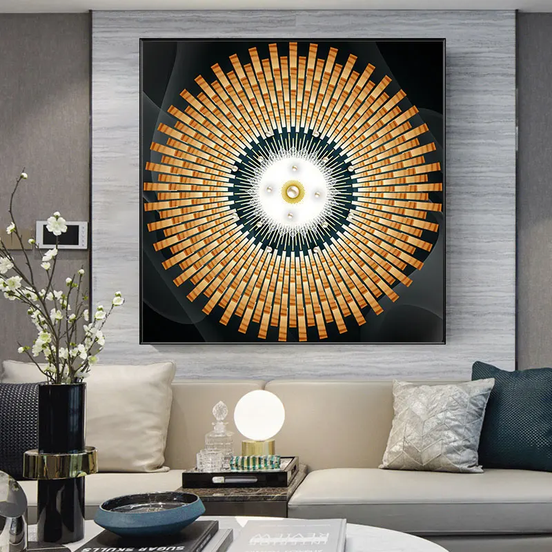 

Reflect Life Golden Graphical and Pearl Canvas Painting Oil Painting Poster Modern Wall Art Picture Decor Home in Livingroom
