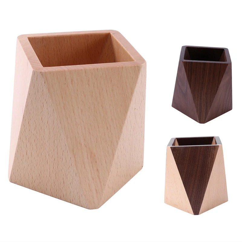 

Настольный держатель для ручек из бамбукового дерева, многофункциональная настольная стойка для хранения карандашей с геометрическим рис...