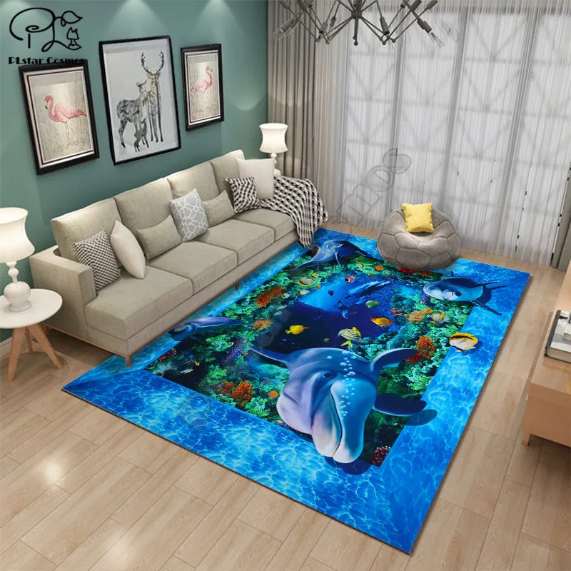 

Dolphin turtle carpet Square Anti-Skid Area Floor Mat 3D Rug Non-slip Mat Dining Room Living Room Soft Bedroom Carpet