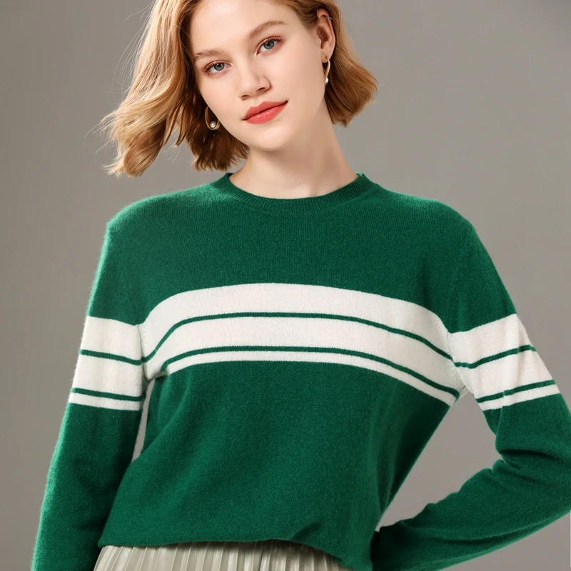 

Women's pullover 2021 winter new 100% wool sweater casual solid color cashmere sweater round neck knitwear ladies tops thick hot