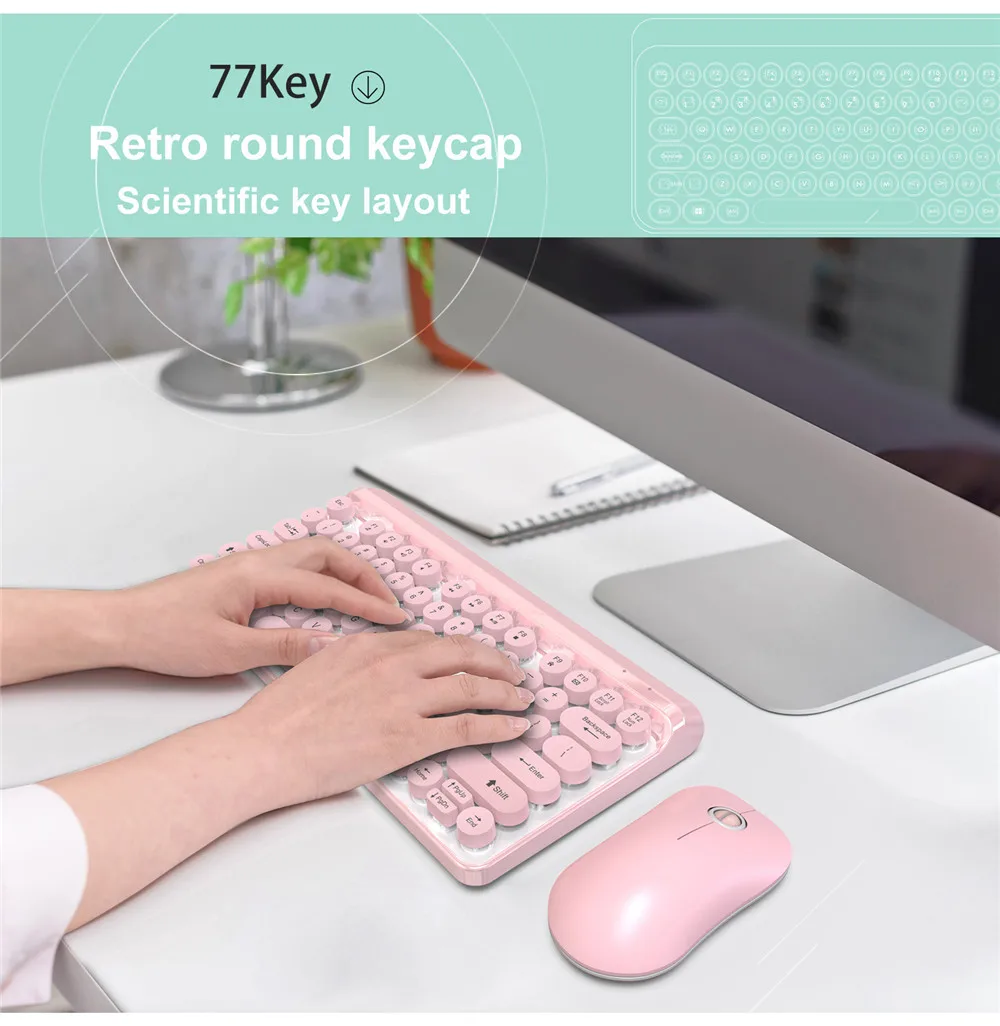 2,4 г беспроводная клавиатура игровая мышь набор Ретро Круглый Keycap клавиатура мини мышь для Macbook lenovo PC Клавиатура для ноутбука Компьютерные мыши