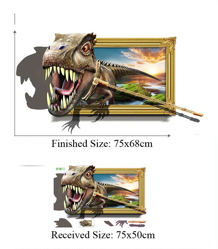 

3D Dinosaur Broken Wall Sticker Home Decor Mural Living Room Decorative Picture Art Wall Floor Stickers deco maison Decoration