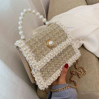 2020 Fashion New Female Square Tote bag Quality Woolen Pearl Womens Designer Handbag Ladies Chain Shoulder Crossbody Bag