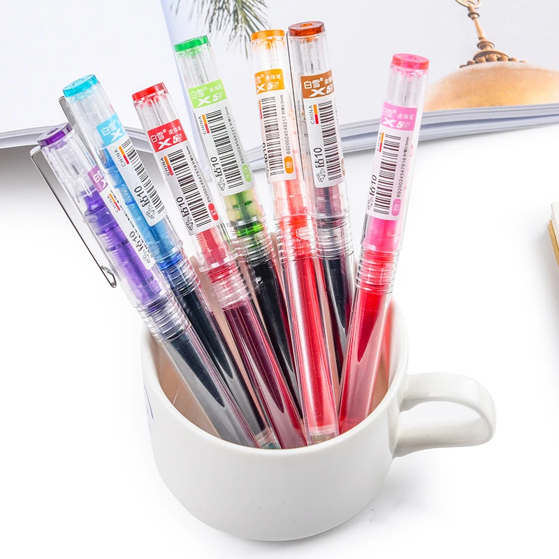 12pcs/Box X55 Needle Penpoint Straight Liquid Rollerball Pens 0.5mm Transparent Body 10 Colors Refill Replaceable |