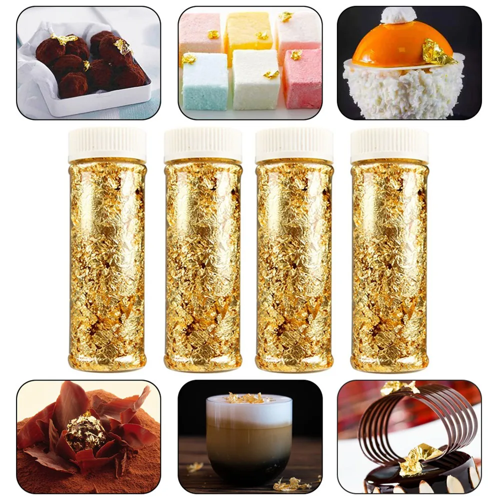 

1PCS Edible Grade Genuine Gold Leaf Schabin Flakes 2g 24K Gold Decorative Dishes Chef Art Cake Decorating Tools Chocolate