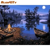 ruopoty diy oil painting by numbers moon night bonfire landscape paint by numbers handpainted for home decors gift