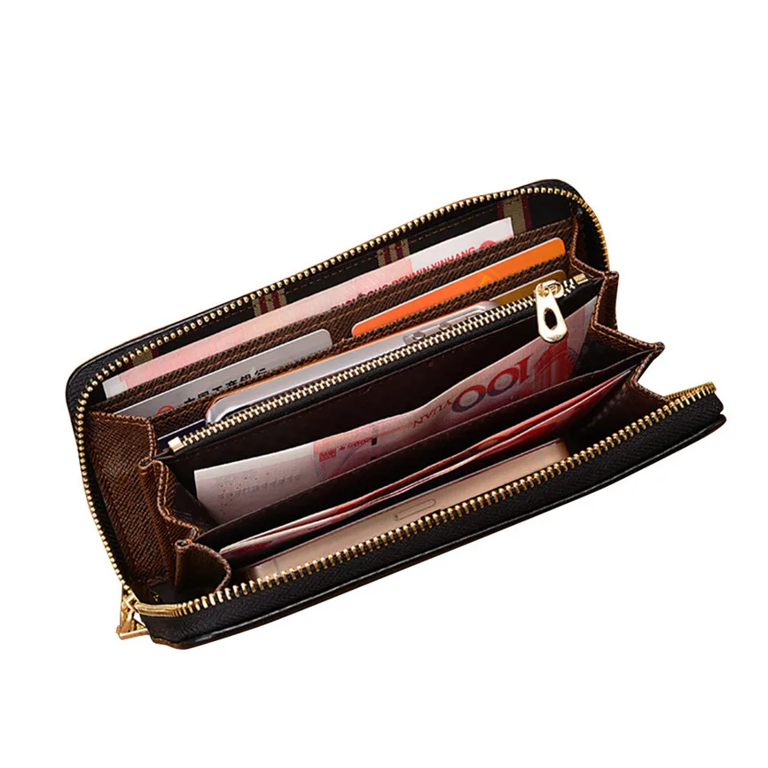 Мужской Длинный кошелек на молнии Большая вместительная кожаная сумка для