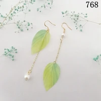 korea acrylic geometric plant long tassel earrings cute green leaf asymmetric pendant lady earring fashion accessories wholesale