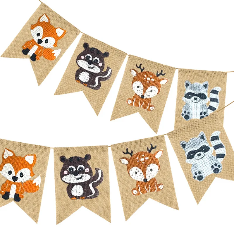 Jungle Animal banner Pennant Woodland Fox Squirrel Deer Raccoon Garland Bunting for Baby Shower Kids Birthday Party Decorations | Дом и сад