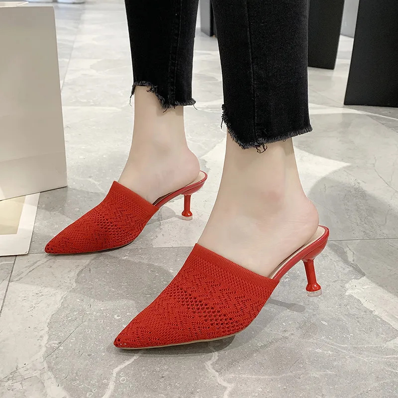 

New Lazy Baotou slippers women summer fashion outer wear stiletto semi slippers sexy pointed high heel sandals