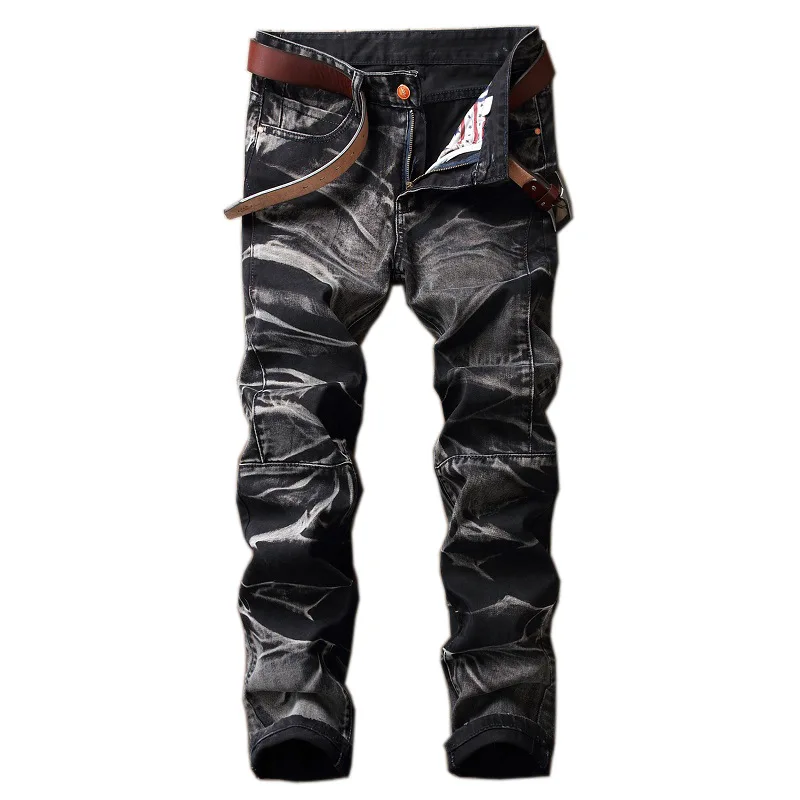 

Casual Jeans Retro Patchwork Cowboy Trousers High Quality Printed Jeans Black Cotton Men Wash Straight Jeans 2020 Autumn Winter