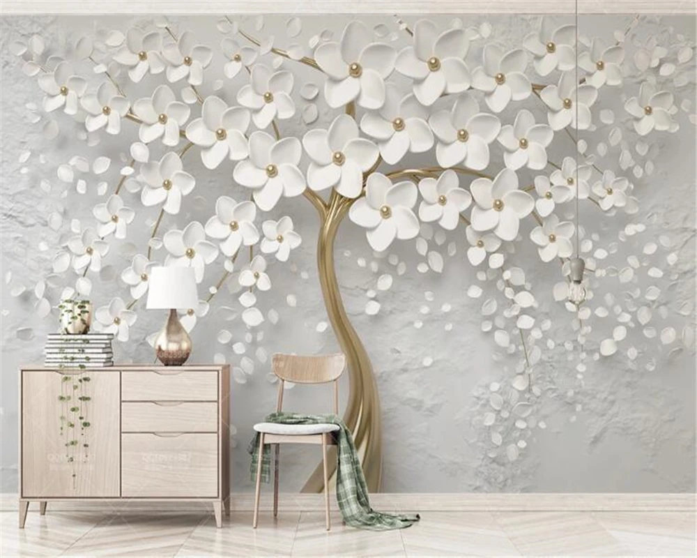 

Настенные обои beibehang на заказ, 3d обои для спальни, гостиной, красивая свадебная комната, белые цветы, 3d тисненый фон для телевизора, стена для ...