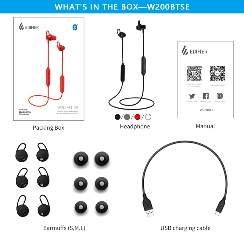 EDIFIER W200BT(SE) беспроводные наушники Bluetooth 5,0 IPX4 Номинальная Водонепроницаемость 7 часов воспроизведения Магнитная функция bluetooth наушники