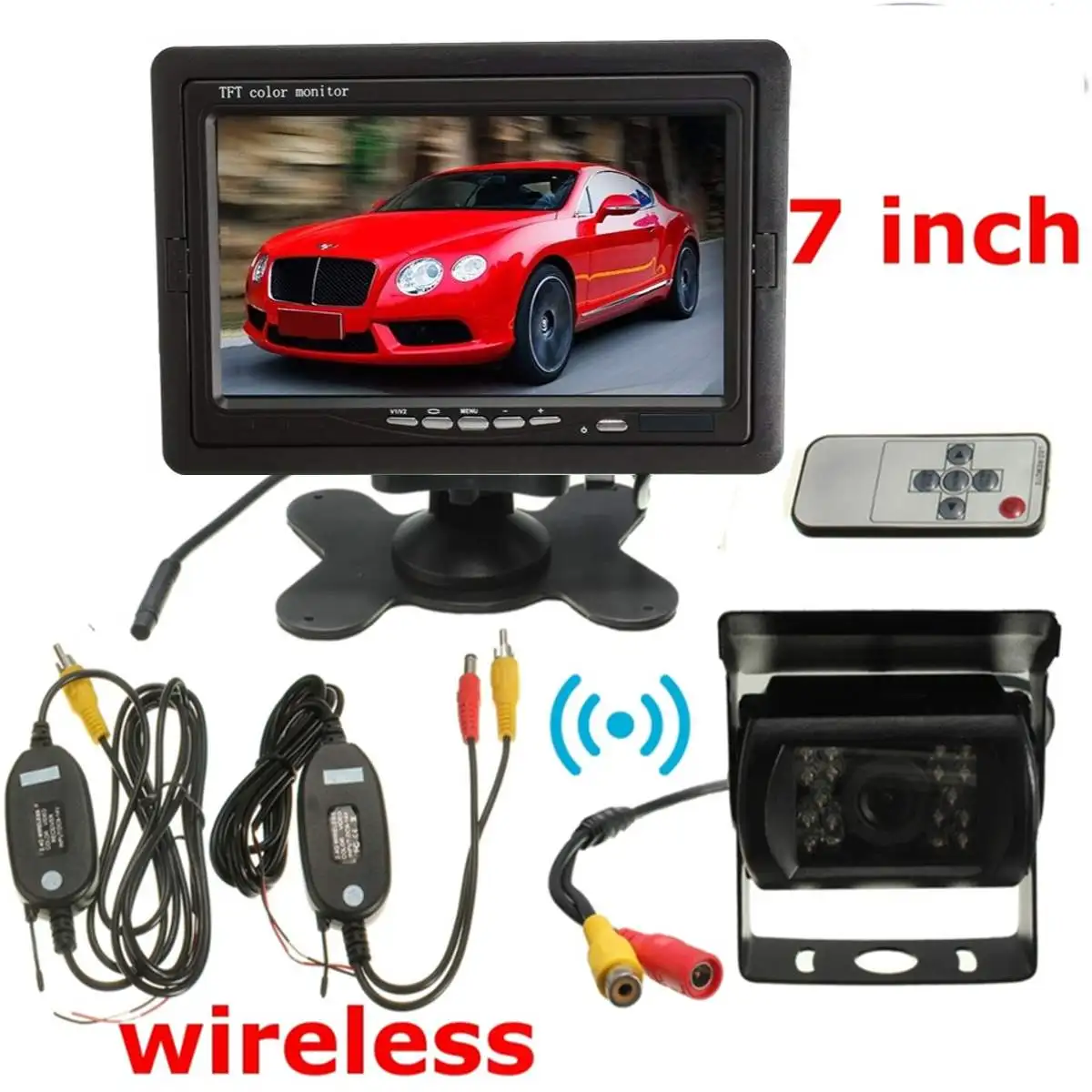 wireless 1 len 7 беспроводной автомобильный монитор TFT lcd камера заднего вида IR парковка ночного видения CCD HD DVD для грузовика автобус RV Ван трейлер - Название цвета: wireless 1 len
