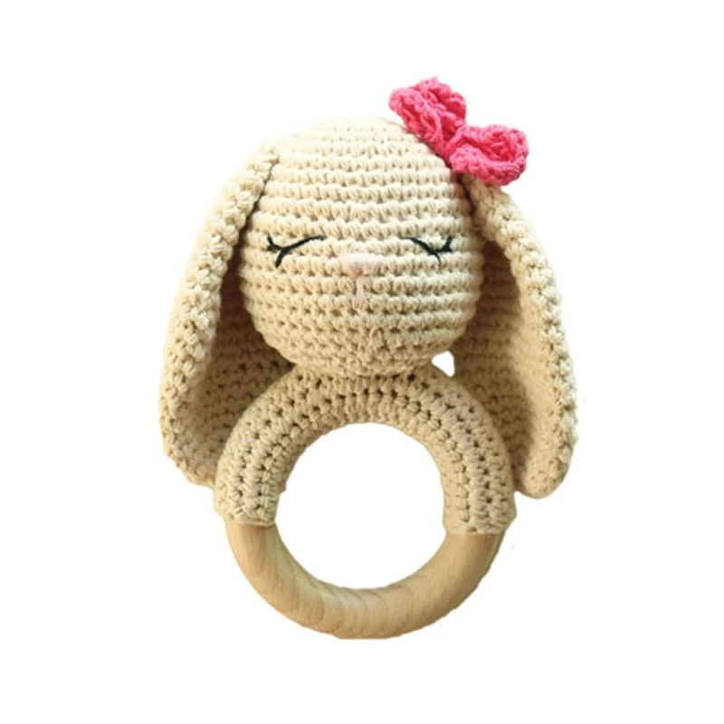 

Baby Wooden Teether Ring DIY Crochet Rabbit Rattle Infant Nursing Soother Molar Teething Toys for Newborn Shower Gifts