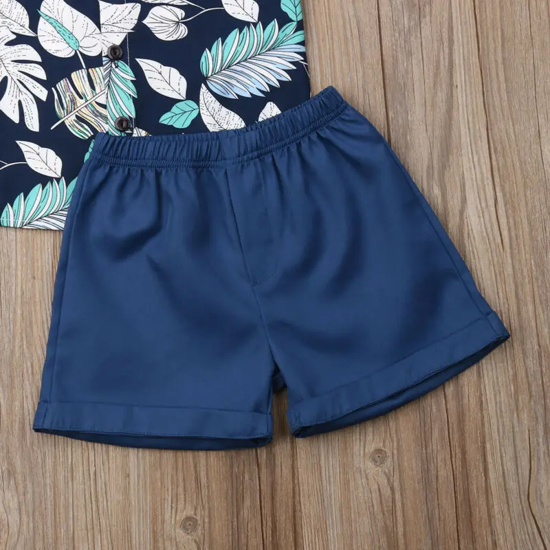 Fashion Toddler Baby Kid Boy 2PCS Outifit Set Banana Leaf Print Short T-shirt+Short Solid Pants Gentelman Clothes | Детская одежда и