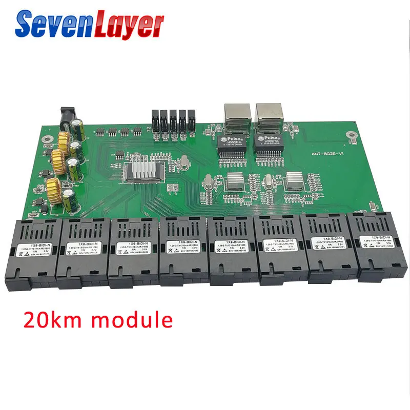 with 20km module Gigabit Ethernet коммутатор Ethernet волоконно-оптический медиаконвертер 2RJ45 порт и 8 Порт 1,25G SC 10/100/1000M плата PCBA 2 шт - Цвет: with 20km module