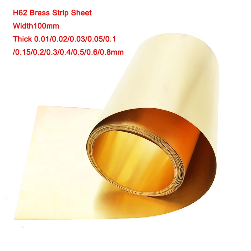 

1M H62 Brass Strip Sheet Cu Copper Alloy Plate Foil Width100mm x Thick 0.01/0.02/0.03/0.05/0.1/0.15/0.2/0.3/0.4/0.5/0.6/0.8mm