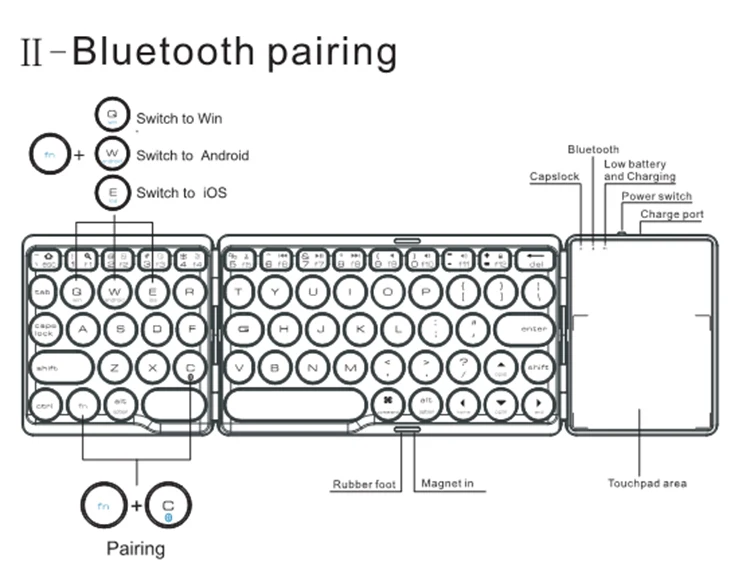 [AVATTO] Bluetooth Беспроводная складная клавиатура с тачпадом, складная BT мини клавиатура для телефона планшета ноутбука ПК ipad iphone