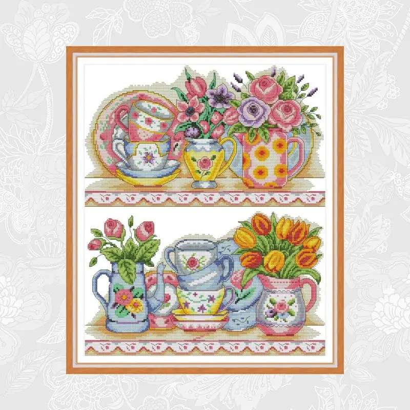 

The Vase on the Shelf Embroidery Needlework Set,Handmade Crafts Home Decor,Count Print On Canvas 14CT 11CT Cross Stitch kits