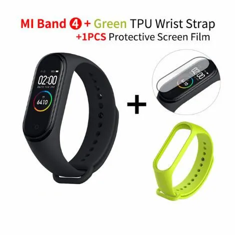 add green strap film Xiaomi mi Band 4 Smart mi band 3 Цвета экран браслет пульсометр фитнес музыка Bluetooth 50 м водонепроницаемый бандаж 4 - Цвет: add green strap film