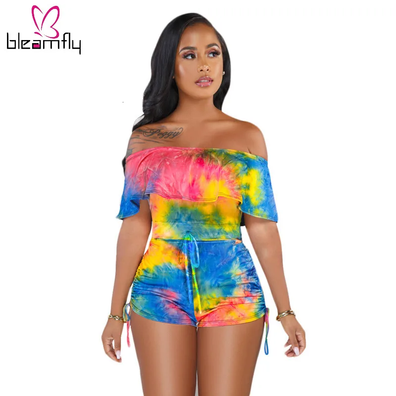2019 женский комбинезон с принтом Tie Dye вырезом лодочкой открытыми плечами рукавом