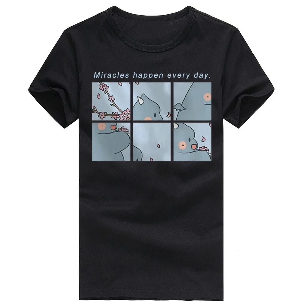 Корейская свободная Базовая футболка с мультяшной вышивкой Осенние простые