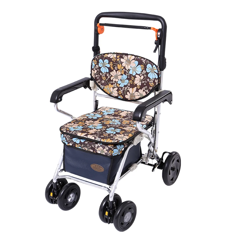 

Convenient Folding Trolley Can Load 220LBS, Elderly Grocery Shopping Cart, Steel Material Portable Mobility Walker