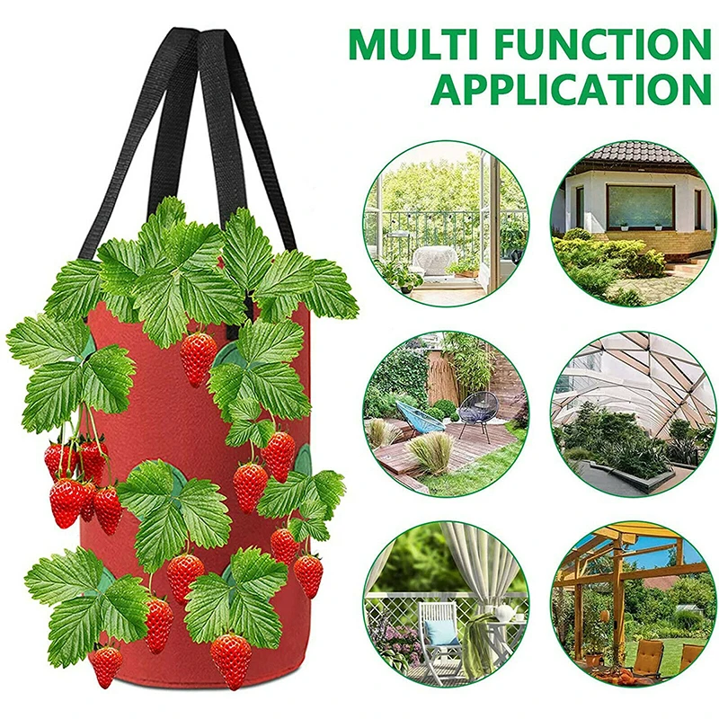 

Garden Hanging Strawberry Planter with Holes Hanging Basket Planter Wall Decor Vegetable Fruit Hanging Green Grow Bag Flower Pot