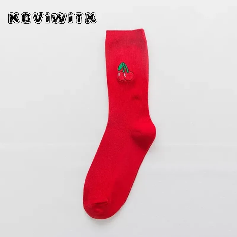 Red Осенние теплые носки, милые, с вышивкой французского бульдога, четыре цвета, хлопковые, вязаные, зимние, harajuku anke, женские - Цвет: Red